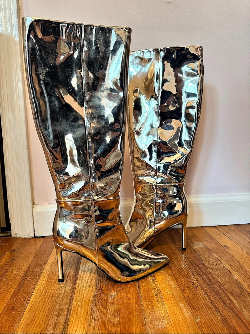 Madden Girl Metallic Point Toe Knee High Heeled Boots